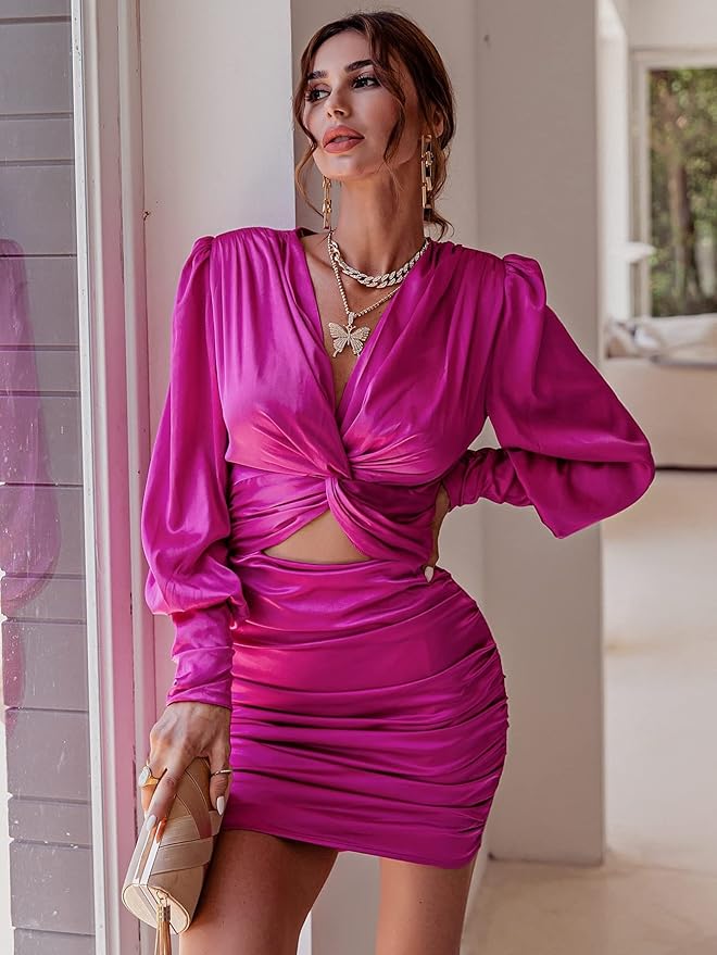 Glamaker Satin Dress with Front Ruffles - Image 2