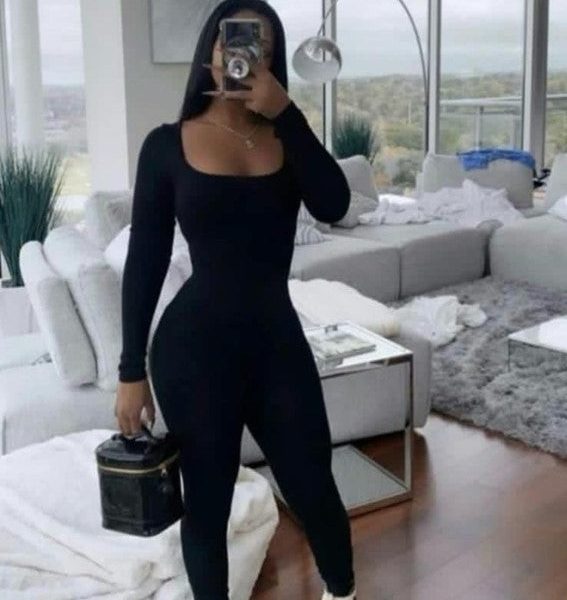 Elegant Fitted Long Jumpsuit with U-Neck