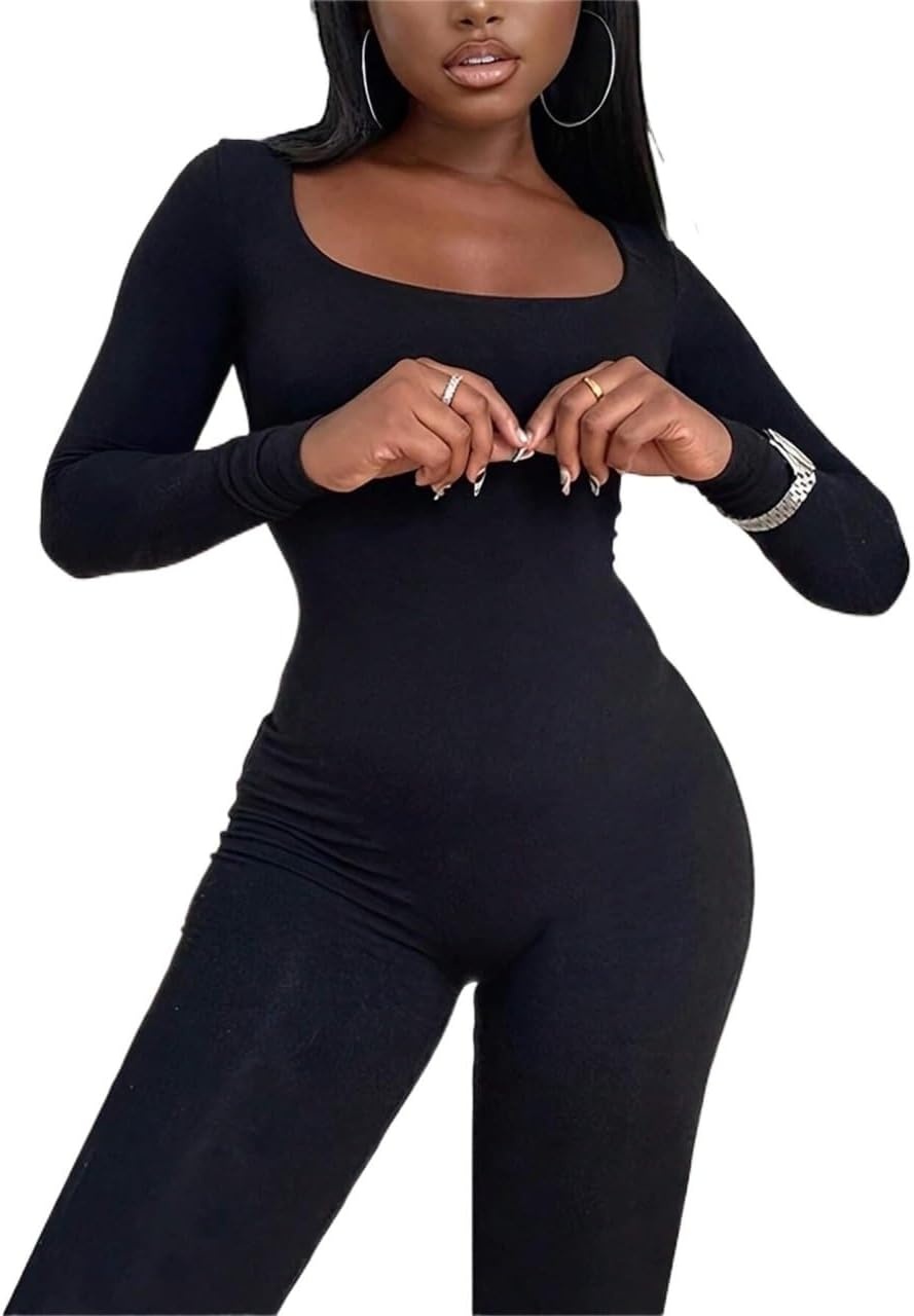 Elegant Fitted Long Jumpsuit with U-Neck - Image 2