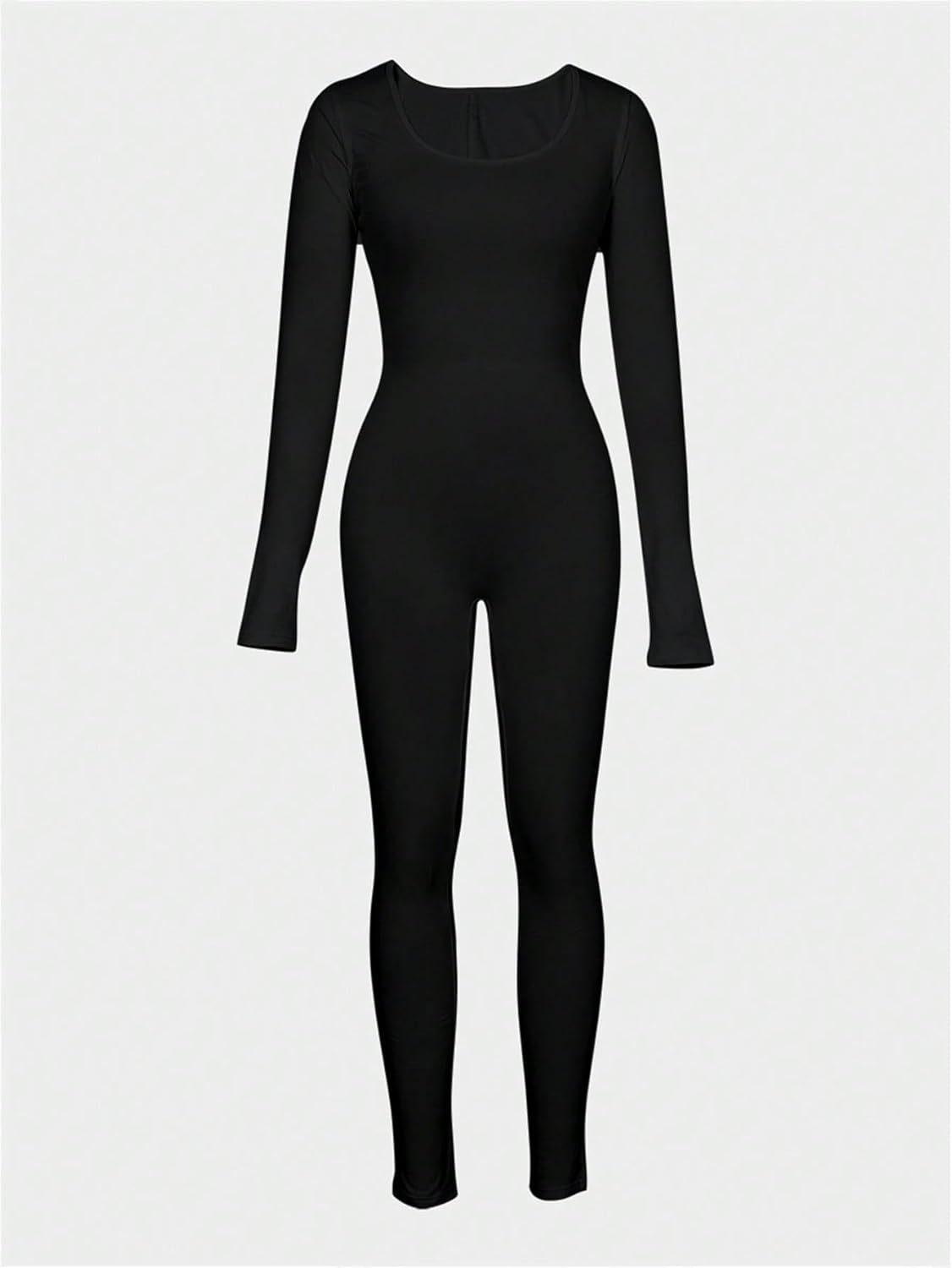 Elegant Fitted Long Jumpsuit with U-Neck - Image 3