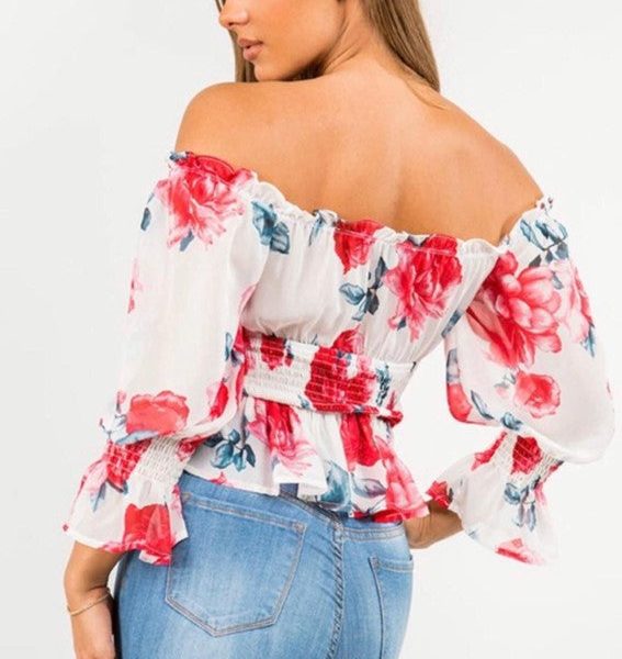 Serena Floral Off-Shoulder Top – Elegant, Feminine & Stylish